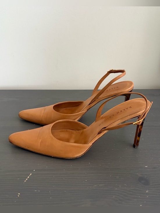Ralph Lauren Shoes - Ralph Lauren Slingback Tortoise Heels Leather Shoes Tan US 9